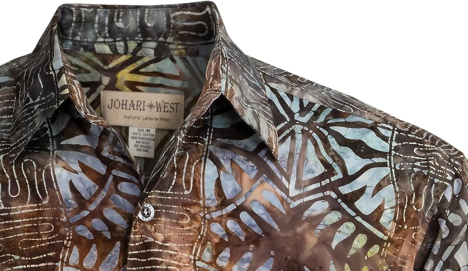 Hawaiian Short Sleeve Cotton Button-Down Batik Shirt for Men (Geometric Forest)