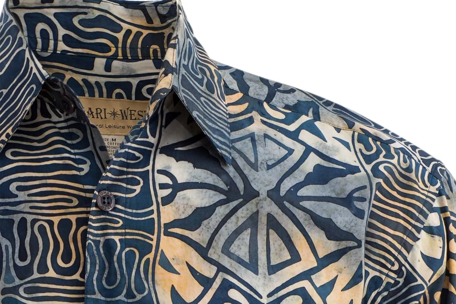Hawaiian Short Sleeve Cotton Button-Down Batik Shirt for Men (Geometric Forest)