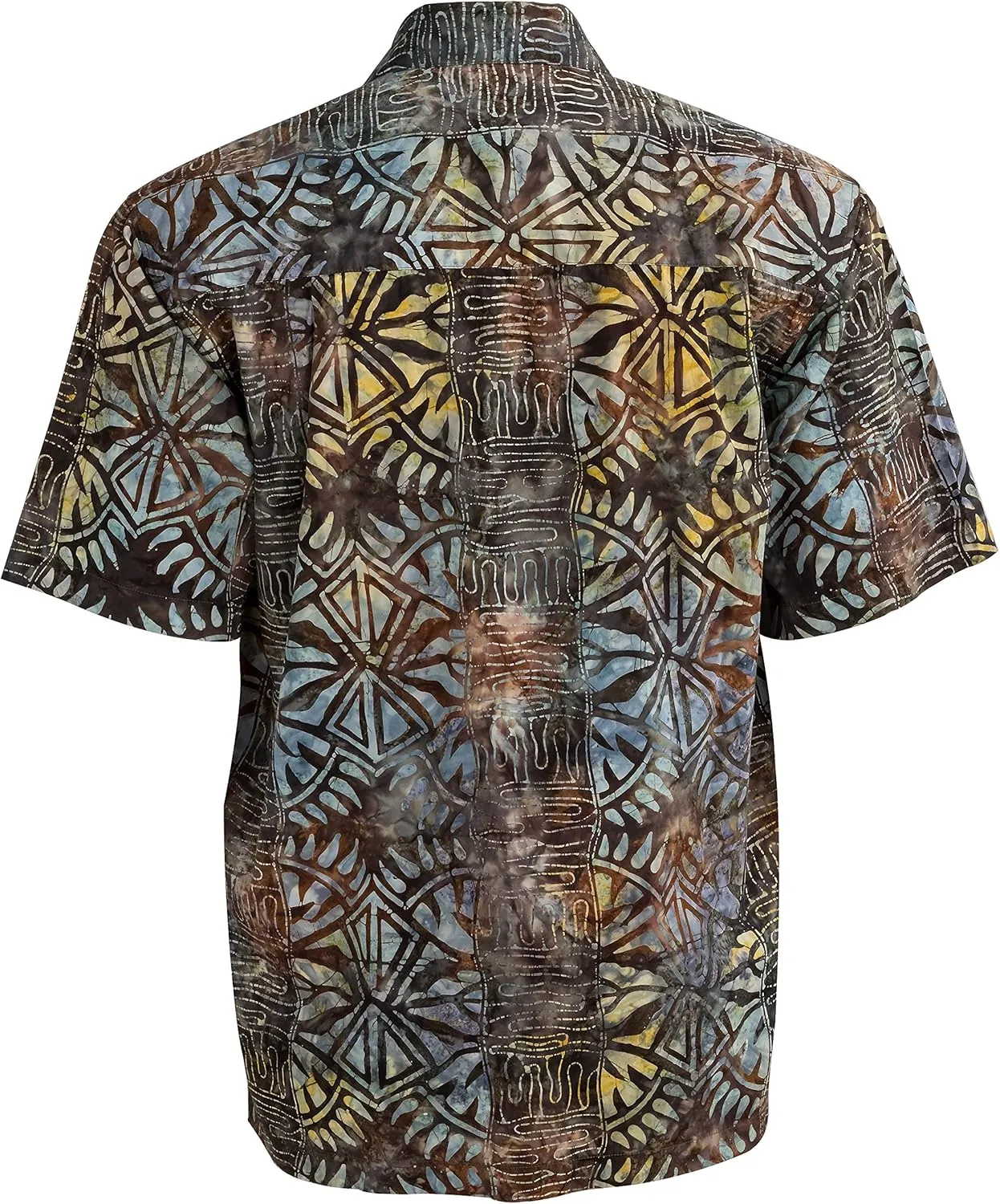 Hawaiian Short Sleeve Cotton Button-Down Batik Shirt for Men (Geometric Forest)