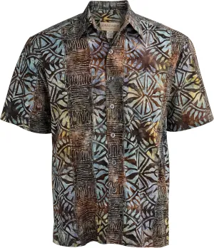 Hawaiian Short Sleeve Cotton Button-Down Batik Shirt for Men (Geometric Forest)