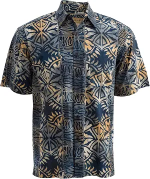 Hawaiian Short Sleeve Cotton Button-Down Batik Shirt for Men (Geometric Forest)