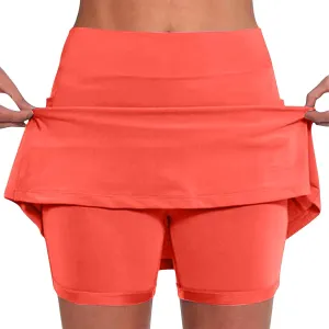 HGps8w Women's Tennis Skirt with Bulit in Shorts, Solid Color Casual Workout Running Golf Athletic Activewear Skorts