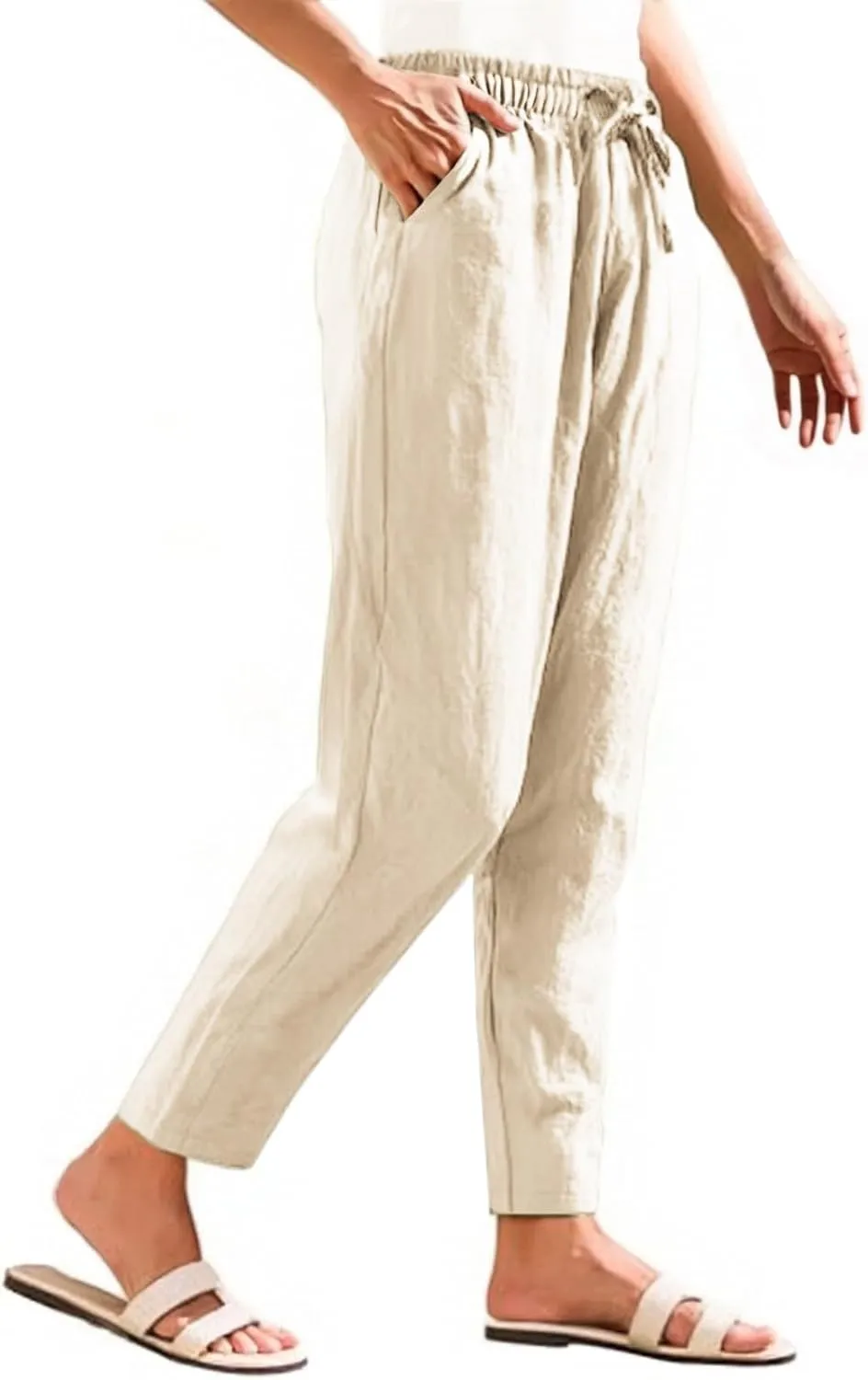 High Waisted Linen Pants Women Straight Leg Summer Trousers, Cotton Pants for Women Lounge Cotton Workout