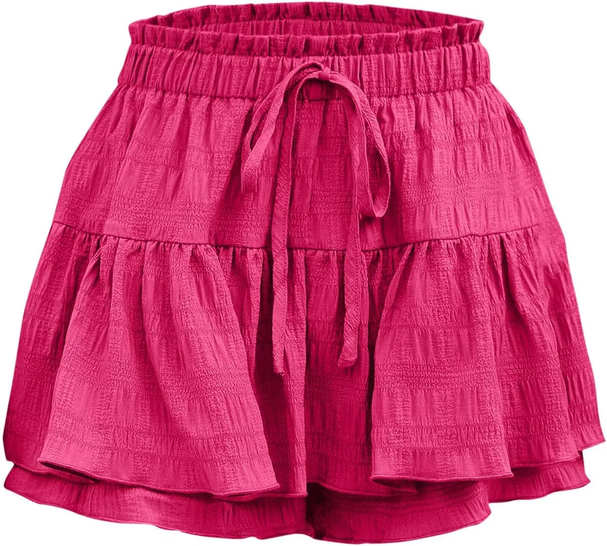 High Waisted Summer Shorts for Women 2025 Casual Ruffle Layer Flowy Skort Shorts Trendy Drawstring Beach Short Pants