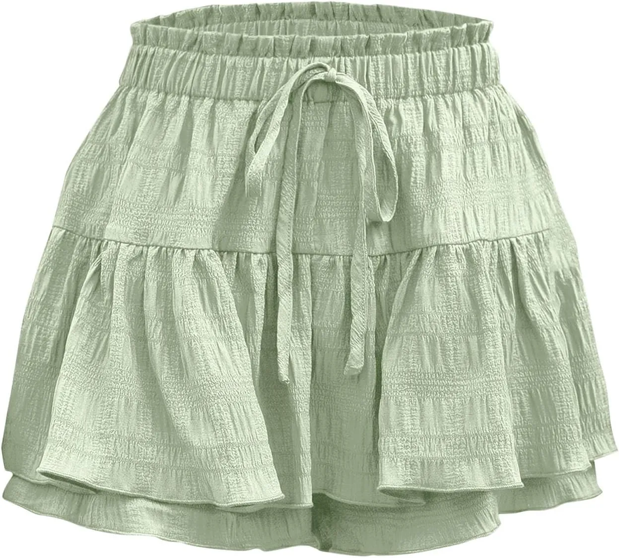 High Waisted Summer Shorts for Women 2025 Casual Ruffle Layer Flowy Skort Shorts Trendy Drawstring Beach Short Pants