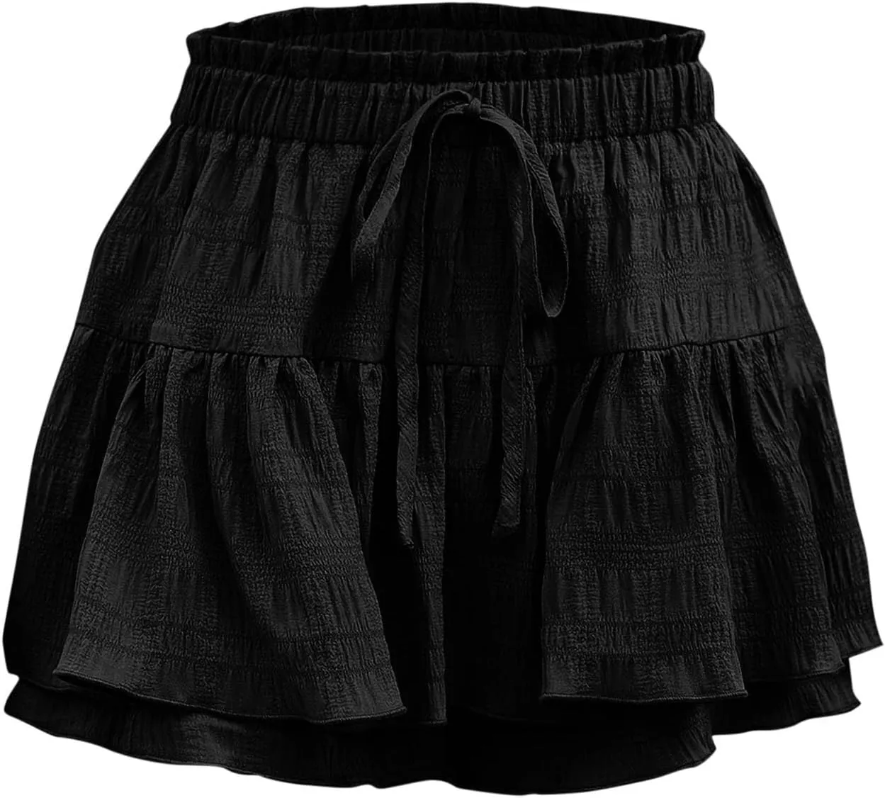 High Waisted Summer Shorts for Women 2025 Casual Ruffle Layer Flowy Skort Shorts Trendy Drawstring Beach Short Pants