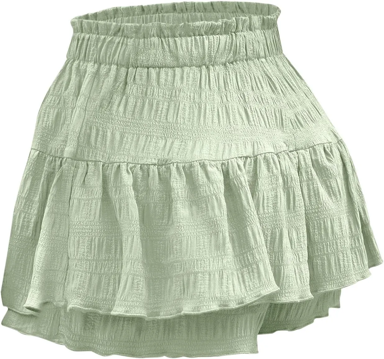 High Waisted Summer Shorts for Women 2025 Casual Ruffle Layer Flowy Skort Shorts Trendy Drawstring Beach Short Pants