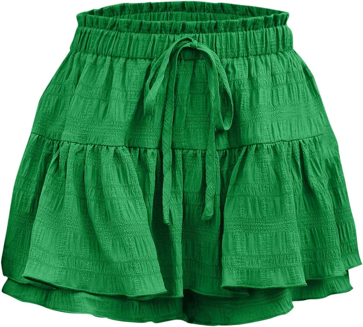 High Waisted Summer Shorts for Women 2025 Casual Ruffle Layer Flowy Skort Shorts Trendy Drawstring Beach Short Pants