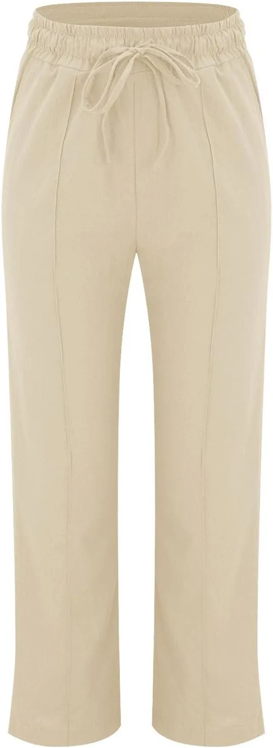 High Waisted Womens Sweatpants Golf Petite, Wide Leg Yoga Pants for Women Cotton Linen Wide Leg Summer Trousers