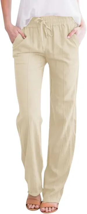 High Waisted Womens Sweatpants Golf Petite, Wide Leg Yoga Pants for Women Cotton Linen Wide Leg Summer Trousers