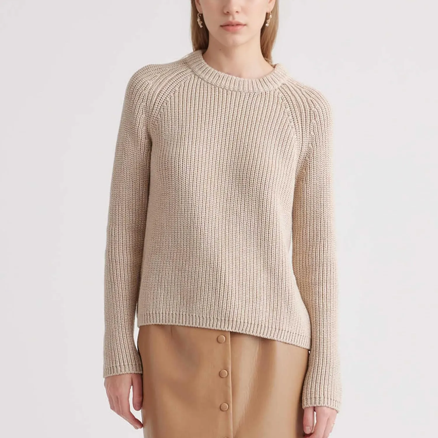Hixiaohe Women's Sweater 2025 Fall Fisherman Knit Pullover Cascual Solid Color Crewneck Long Sleeve Sweater Top