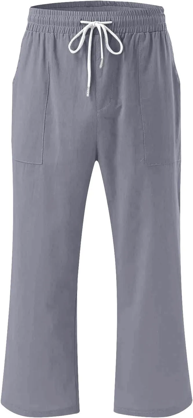 hlysgo Casual Capri Pants for Women Drawstring Waist Straight Cotton Linen Pants 2025 Summer Comfy Beach Cropped Trouser