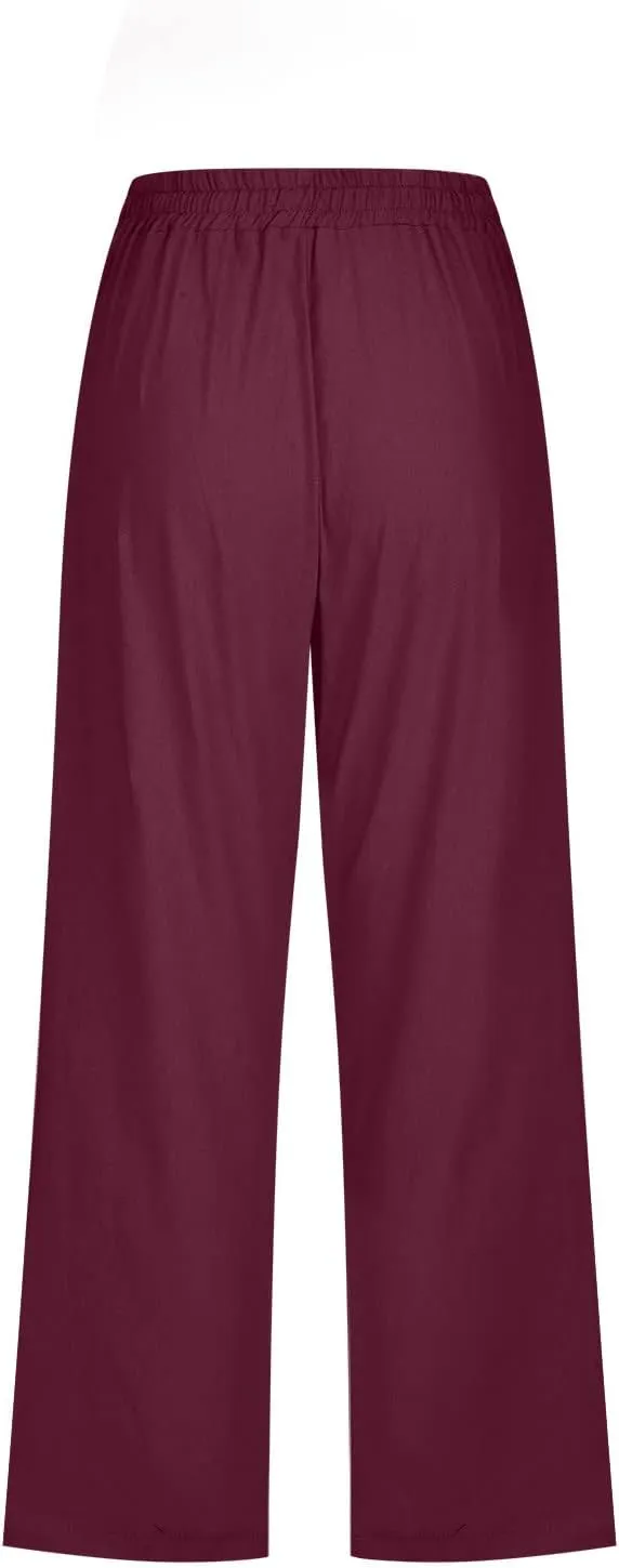 hlysgo Cotton Linen Capri Pants for Women High Waisted Drawstring Casual Capris Summer Loose Comfy Beach Cropped Trouser