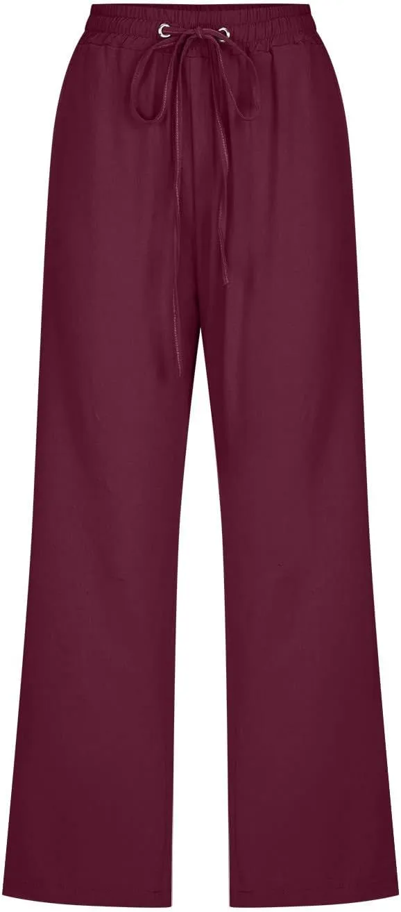 hlysgo Cotton Linen Capri Pants for Women High Waisted Drawstring Casual Capris Summer Loose Comfy Beach Cropped Trouser