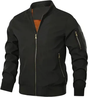 HOOD CREW Mens Bomber Jacket Lightweight Casual Stylish Spring Fall Windbreaker Zip Up Outwear Coat with Pockets