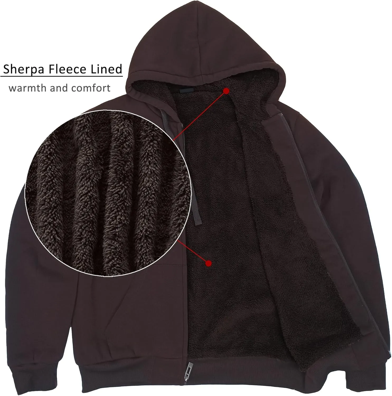 Hoodies for Men Full Zip Up Fashion Sweatshirt Thick Fleece Sherpa Lined Winter Jackets Warm Coats