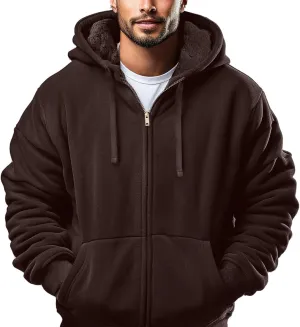 Hoodies for Men Full Zip Up Fashion Sweatshirt Thick Fleece Sherpa Lined Winter Jackets Warm Coats