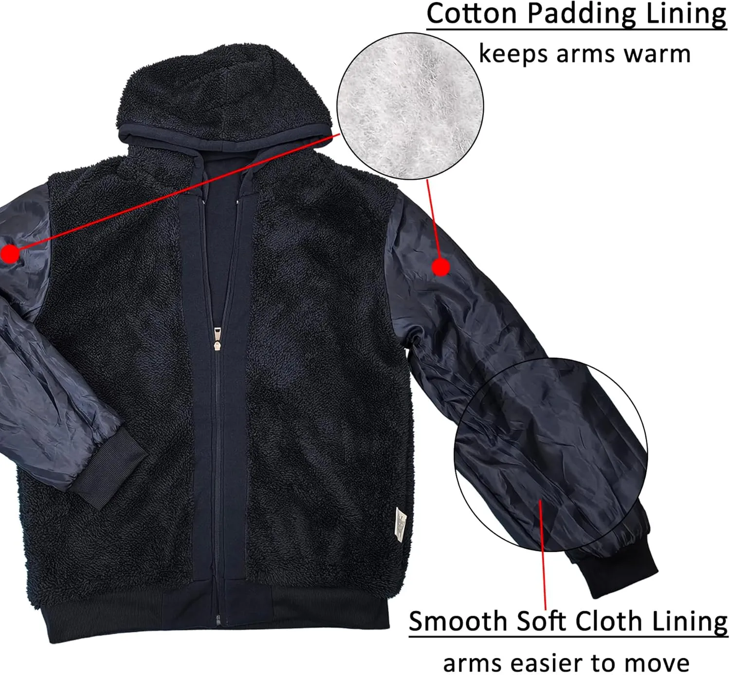 Hoodies for Men Full Zip Up Fashion Sweatshirt Thick Fleece Sherpa Lined Winter Jackets Warm Coats