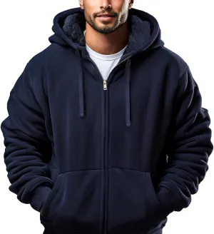 Hoodies for Men Full Zip Up Fashion Sweatshirt Thick Fleece Sherpa Lined Winter Jackets Warm Coats