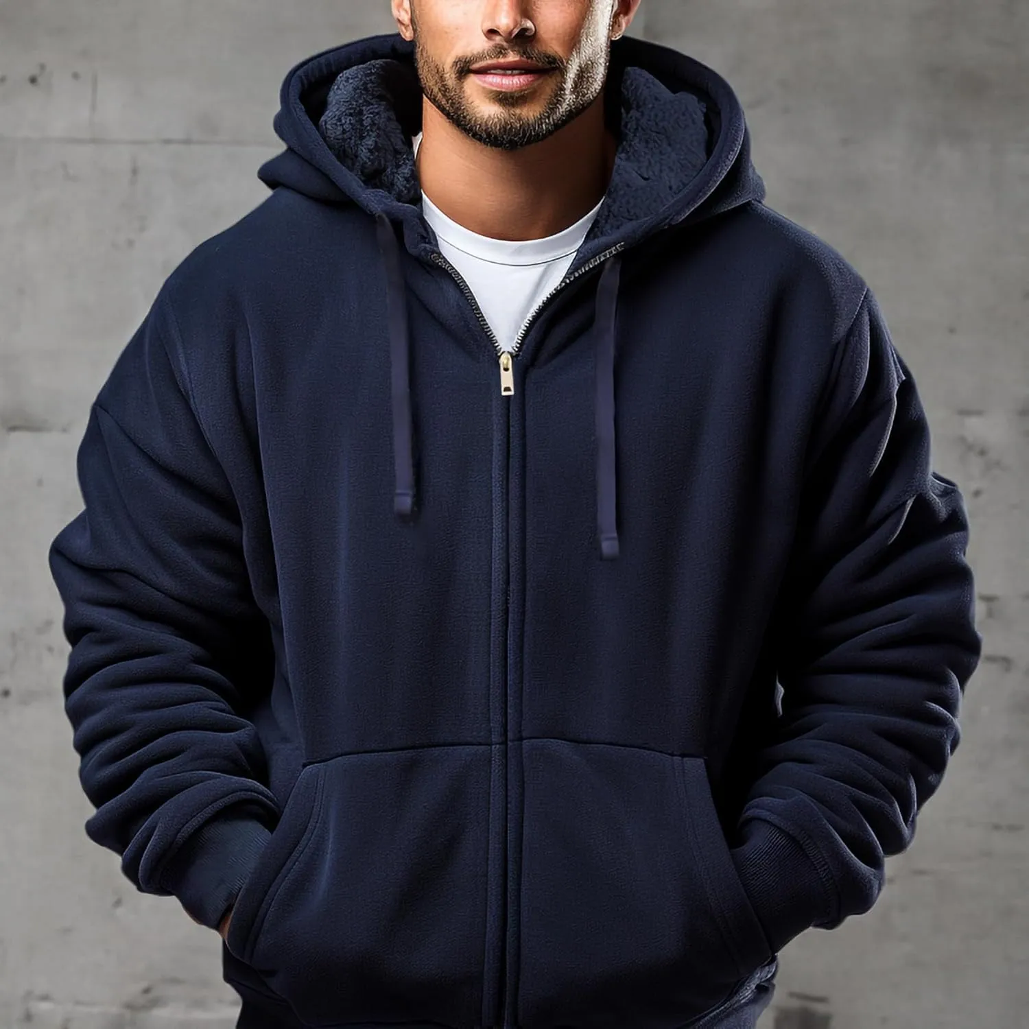 Hoodies for Men Full Zip Up Fashion Sweatshirt Thick Fleece Sherpa Lined Winter Jackets Warm Coats