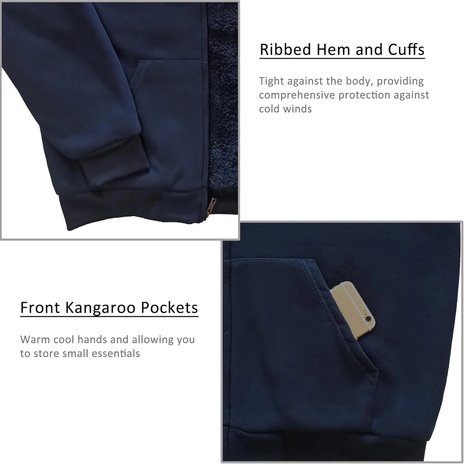 Hoodies for Men Full Zip Up Fashion Sweatshirt Thick Fleece Sherpa Lined Winter Jackets Warm Coats