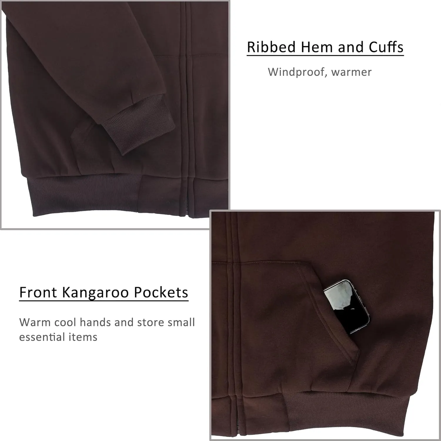 Hoodies for Men Full Zip Up Fashion Sweatshirt Thick Fleece Sherpa Lined Winter Jackets Warm Coats
