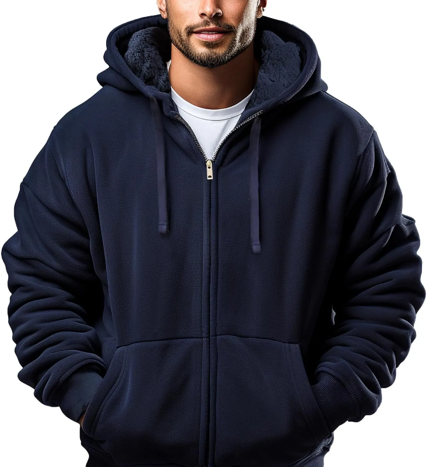 Hoodies for Men Full Zip Up Fashion Sweatshirt Thick Fleece Sherpa Lined Winter Jackets Warm Coats