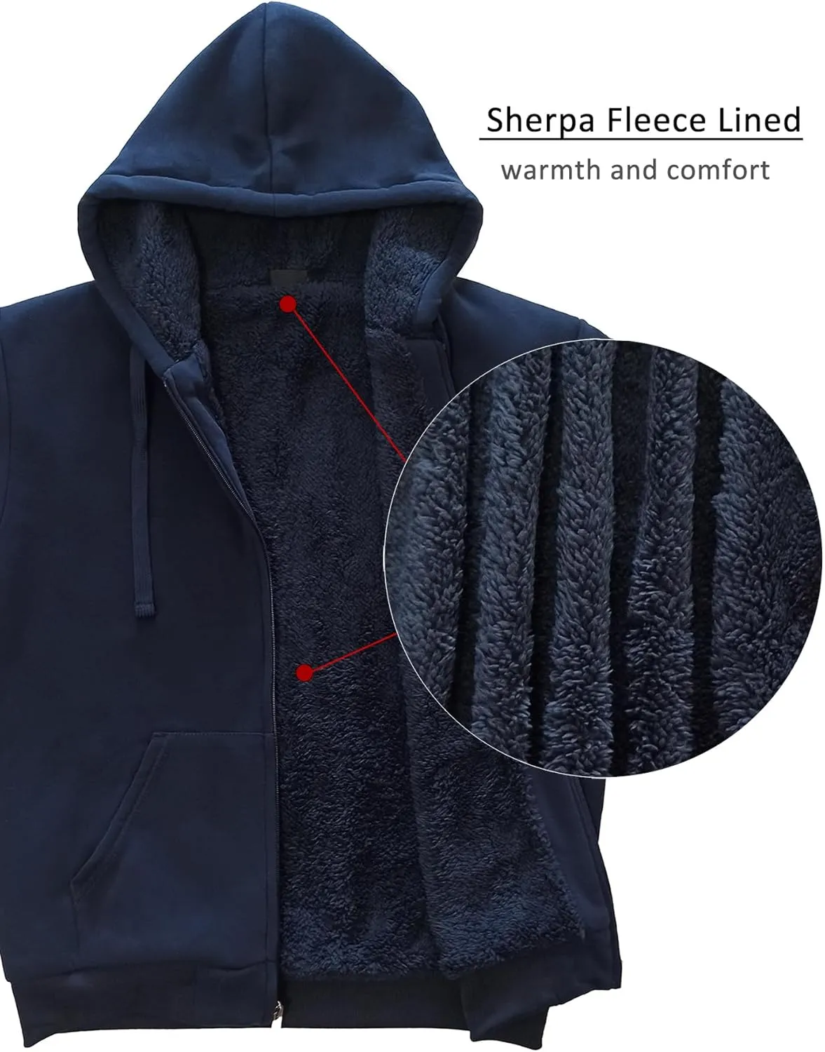 Hoodies for Men Full Zip Up Fashion Sweatshirt Thick Fleece Sherpa Lined Winter Jackets Warm Coats