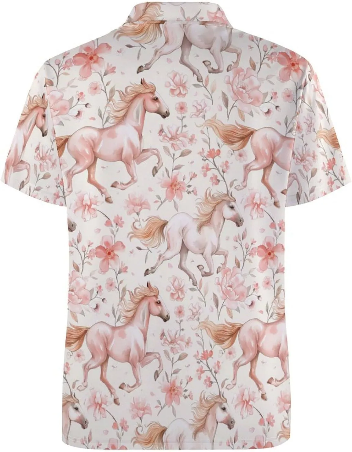 Horses and Flowers Mens Polo Shirts Quick Dry Short Sleeve Golf Slim Fit T Shirt