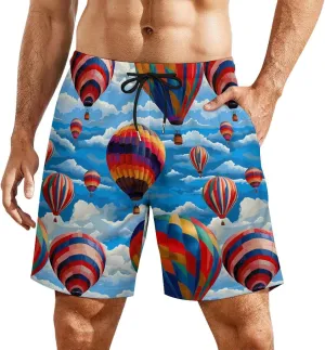 Hot Air Balloons Men's Swim Trunks with Compression Liner Beach Swimming Shorts with Drawstring and Pockets