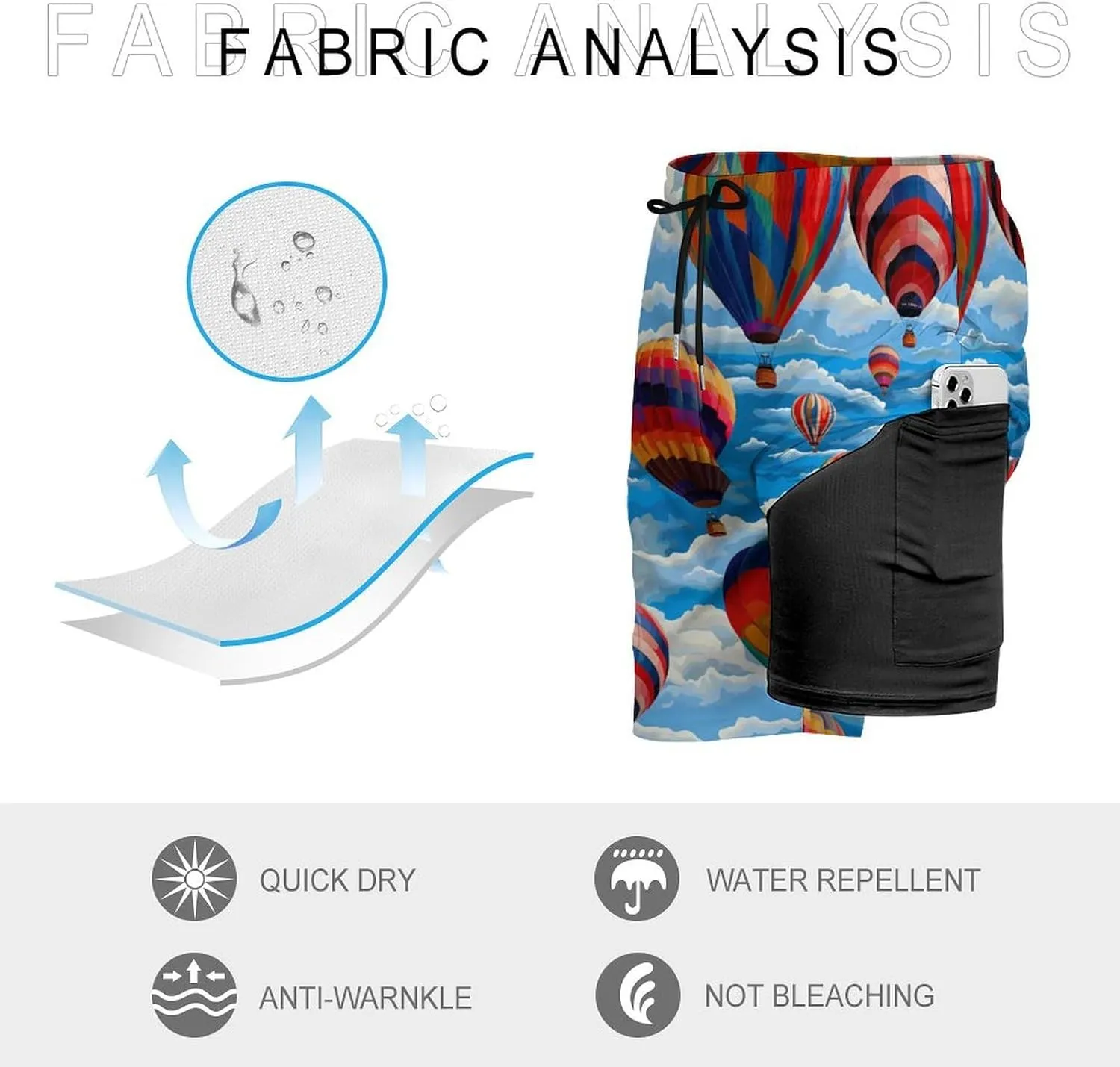 Hot Air Balloons Men's Swim Trunks with Compression Liner Beach Swimming Shorts with Drawstring and Pockets