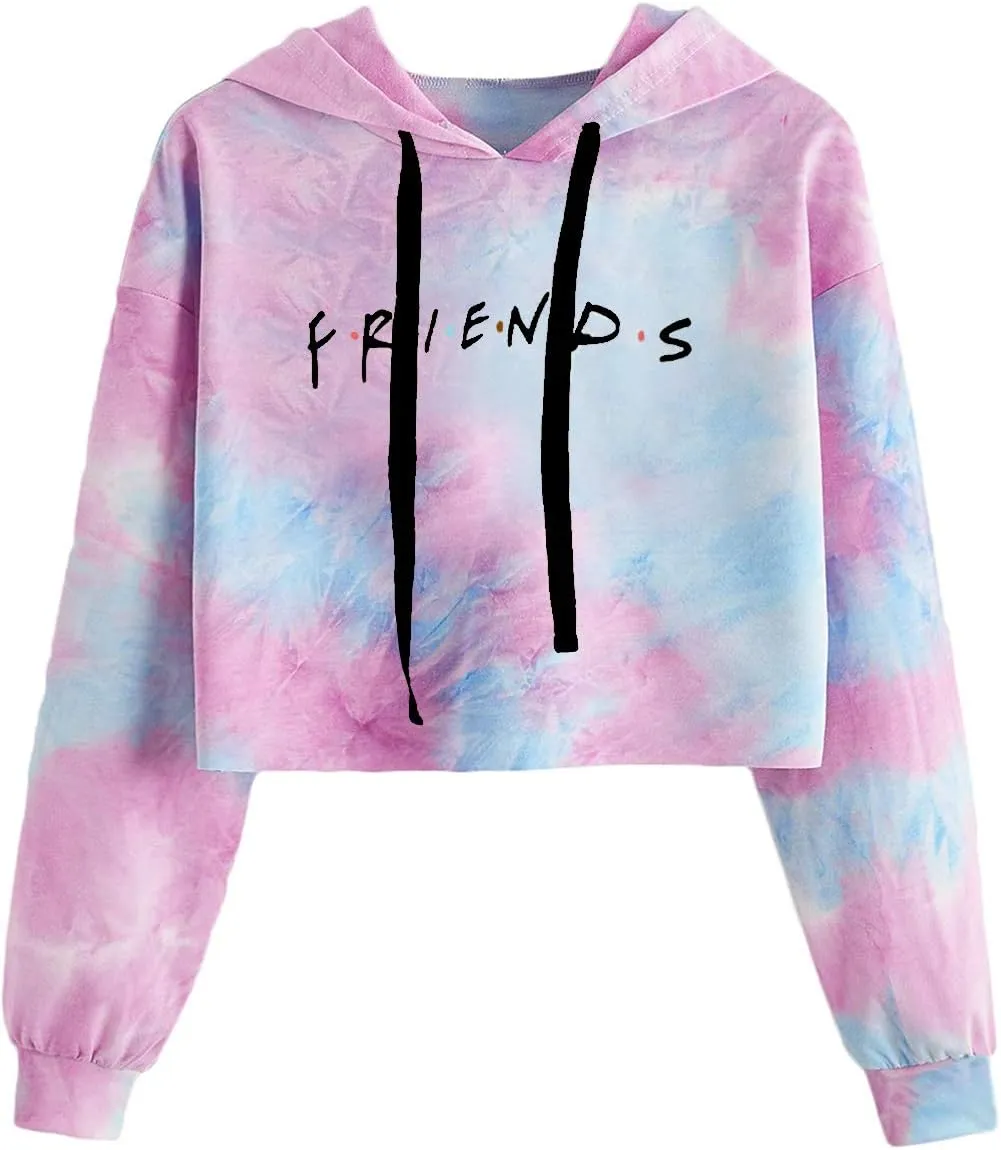Idepet Women's Casual Letters Print Crop Top Loose Pullover Friends Shirt Teen Girl TV Show Hoodie Sweatshirt