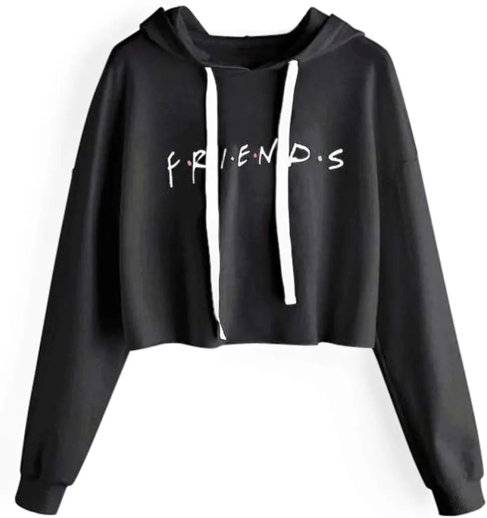 Idepet Women's Casual Letters Print Crop Top Loose Pullover Friends Shirt Teen Girl TV Show Hoodie Sweatshirt
