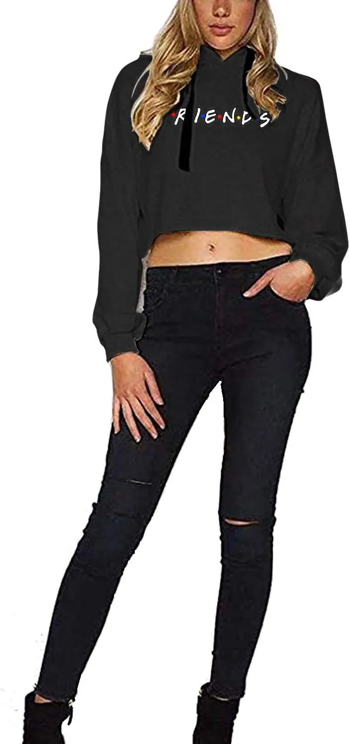 Idepet Women's Casual Letters Print Crop Top Loose Pullover Friends Shirt Teen Girl TV Show Hoodie Sweatshirt