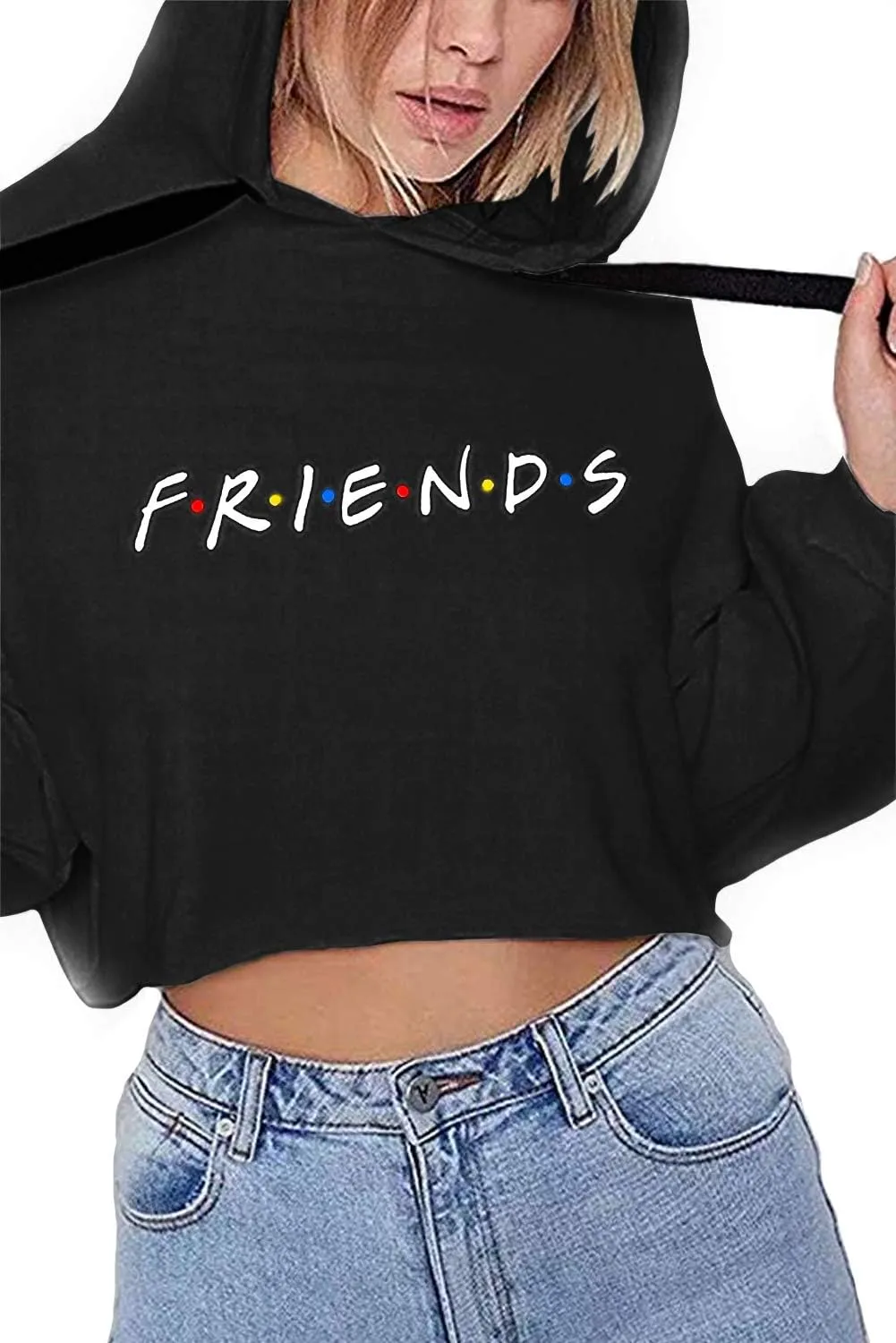 Idepet Women's Casual Letters Print Crop Top Loose Pullover Friends Shirt Teen Girl TV Show Hoodie Sweatshirt