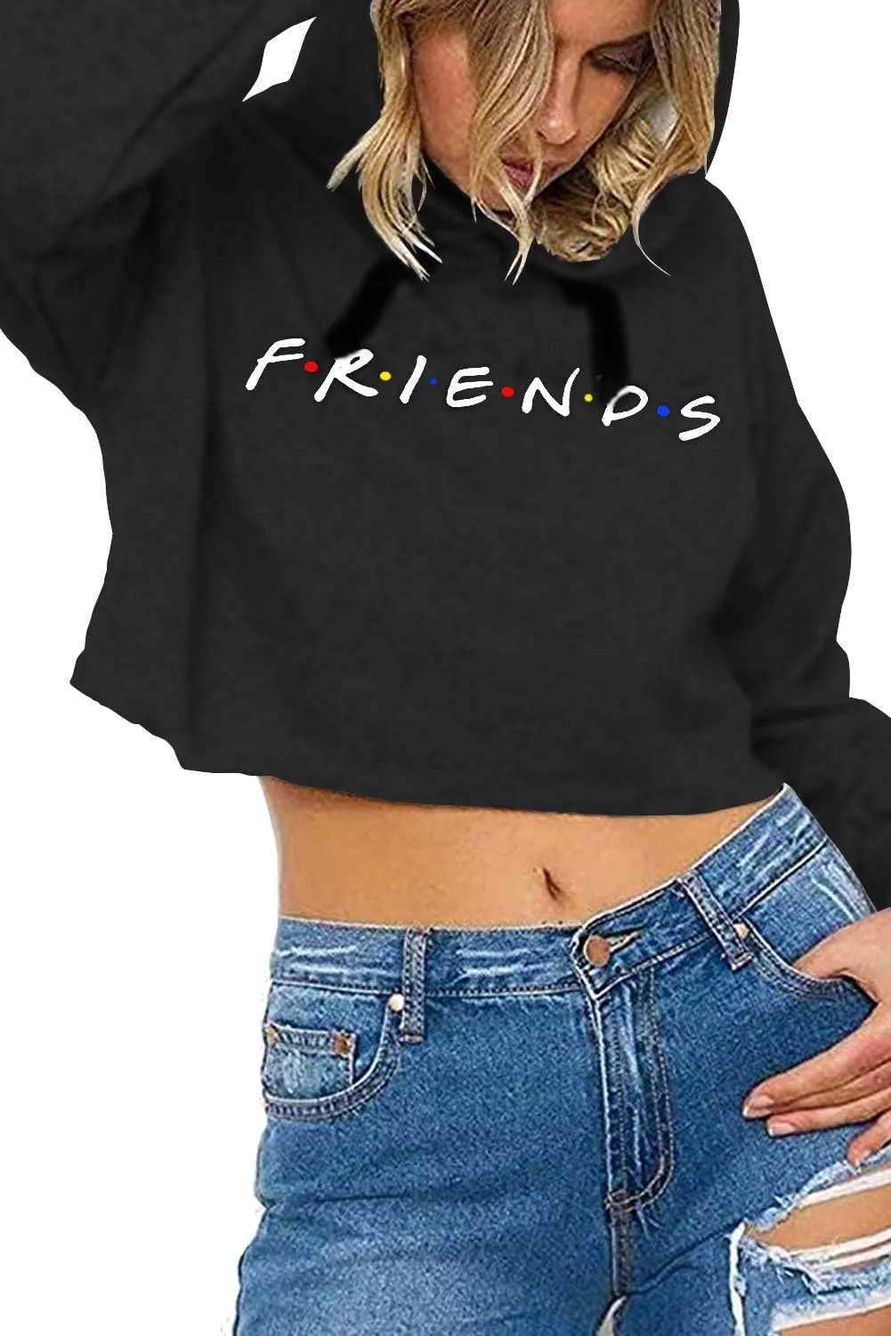 Idepet Women's Casual Letters Print Crop Top Loose Pullover Friends Shirt Teen Girl TV Show Hoodie Sweatshirt