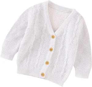 Infant Baby Boy Girl Long Sleeve Knitted Sweater Button Cardigan Coat Twist Knitwear Jacket Winter Warm Clothes