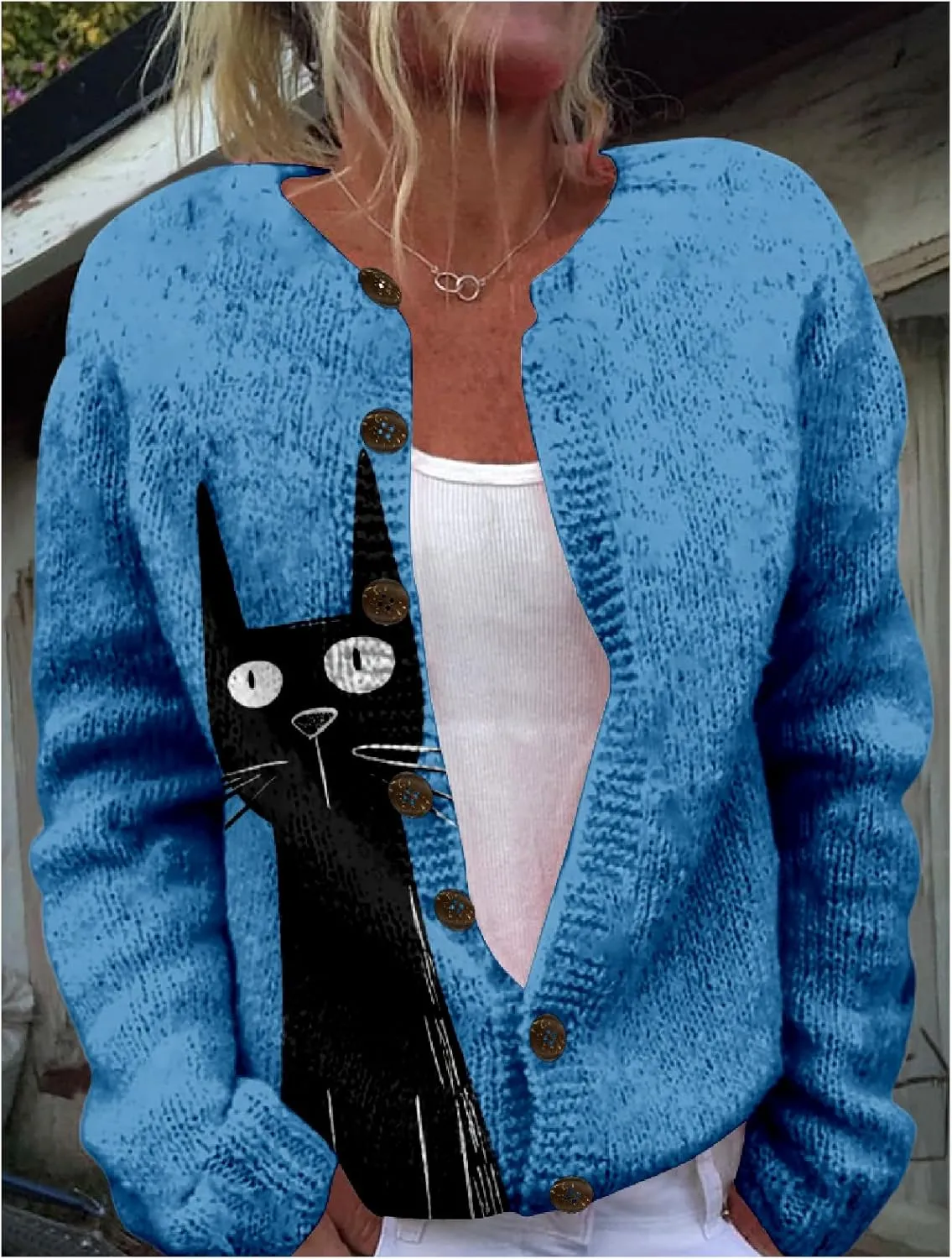 Japanese Print Sweater for Women Crane Graphic Chunky Cardigan Plus Size Button Up Knitted 2024 Winter Sweater