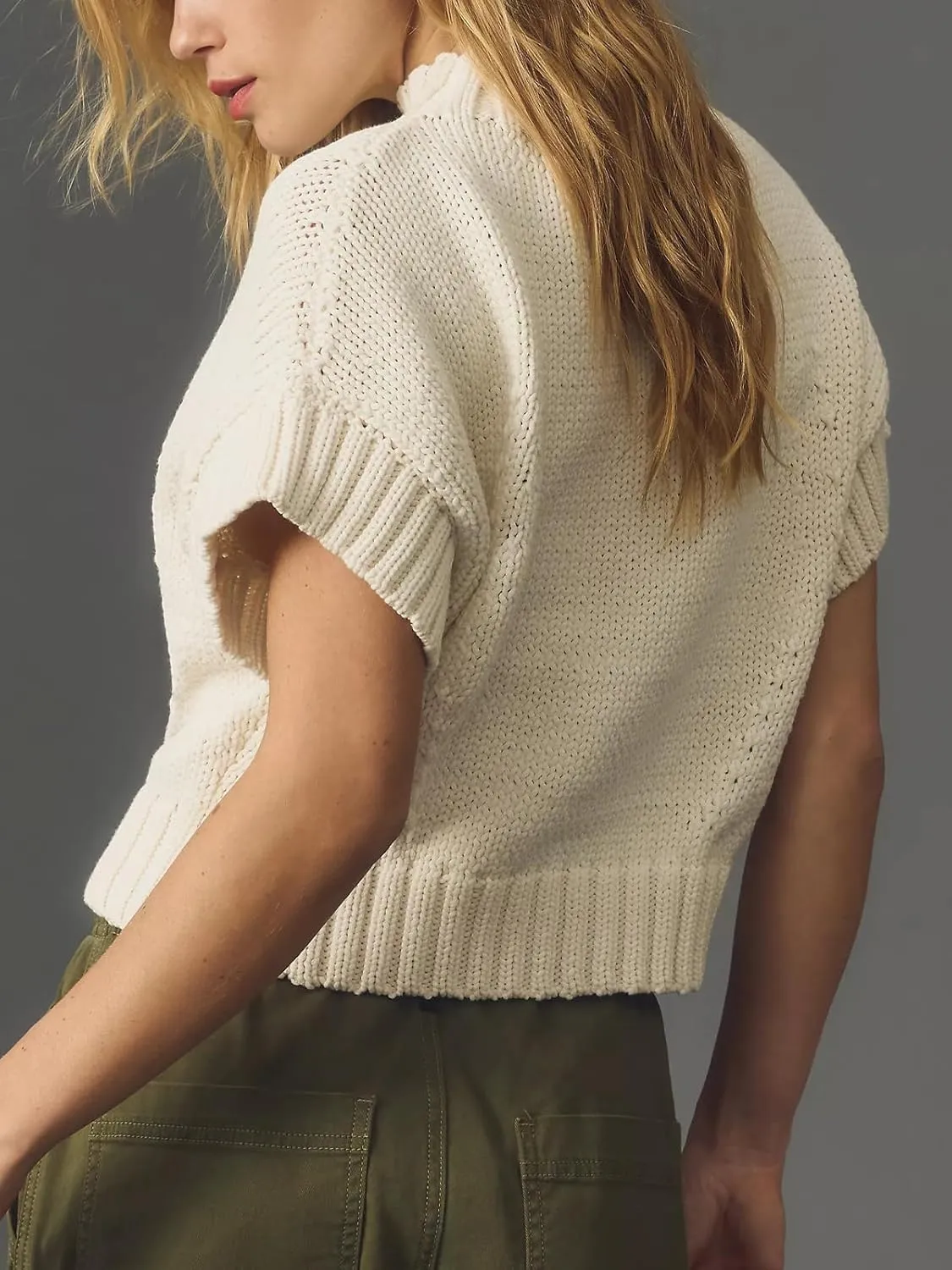 Jenkoon Women's Ultra Soft Fashion Sweater Vest Mock-Neck Extended Shoulder Sweater Vest Cap Sleeve Knit Pullover
