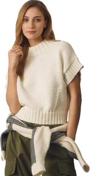 Jenkoon Women's Ultra Soft Fashion Sweater Vest Mock-Neck Extended Shoulder Sweater Vest Cap Sleeve Knit Pullover