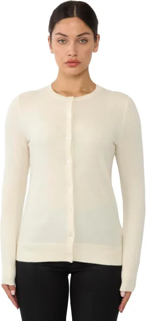 JENNIE LIU Women's 100% Cashmere Button Front Long Sleeve Crewneck Cardigan Sweater