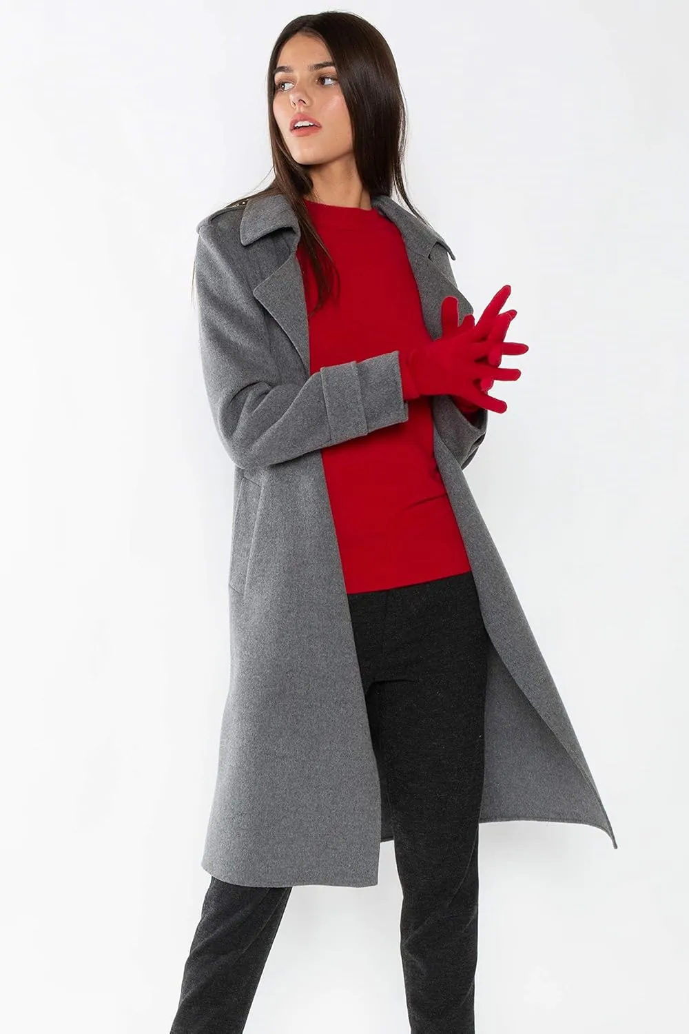 JENNIE LIU Women's Cashmere Wool Double-Faced Trench Coat