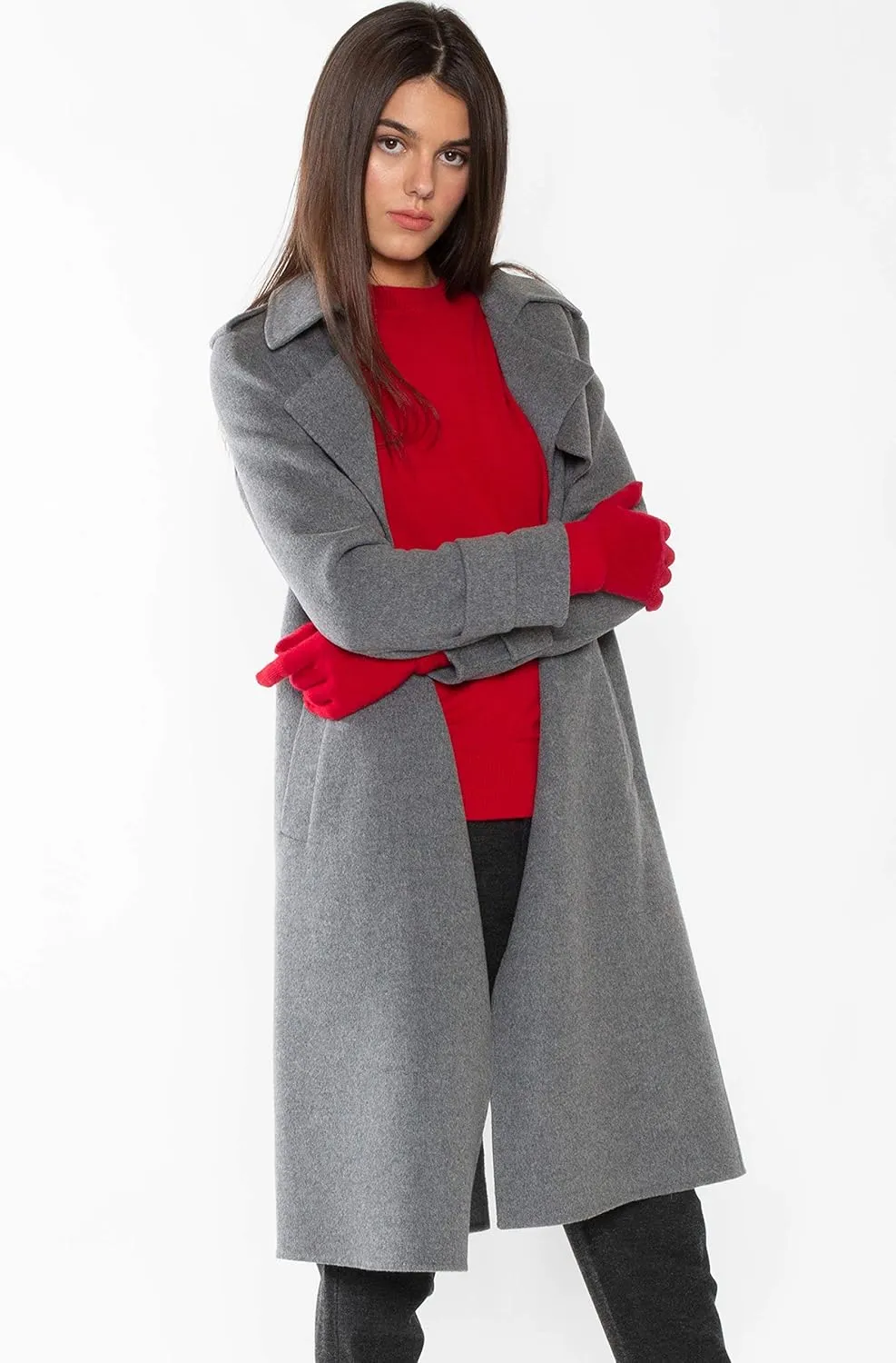 JENNIE LIU Women's Cashmere Wool Double-Faced Trench Coat