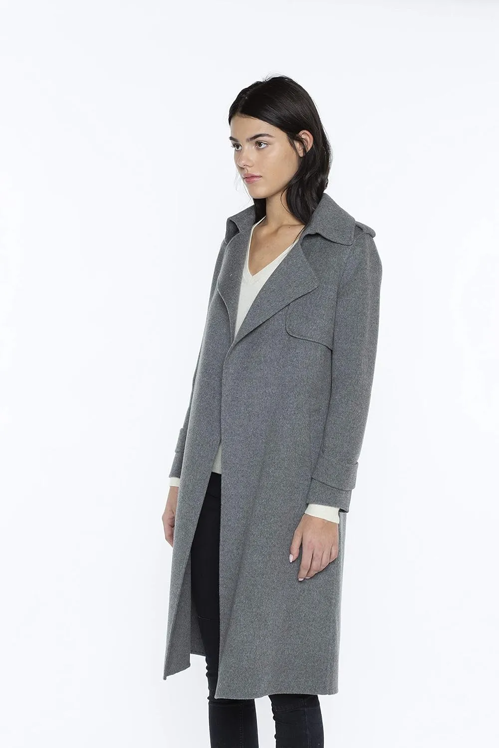 JENNIE LIU Women's Cashmere Wool Double-Faced Trench Coat