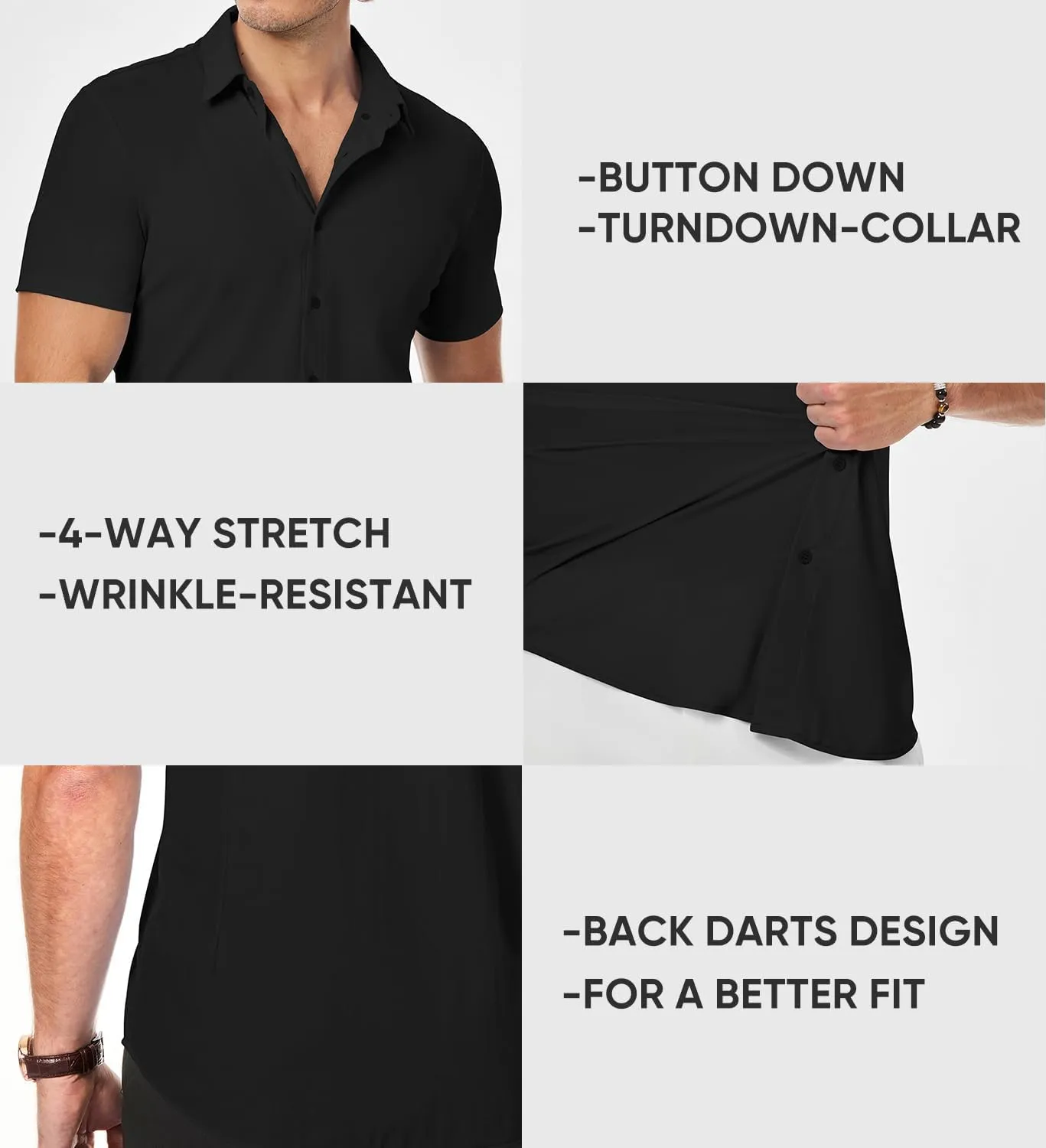 JMIERR Men's Muscle Fit Dress Shirts Summer Casual Button Down Short Sleeve High Stretch Wrinkle-Free Shirt