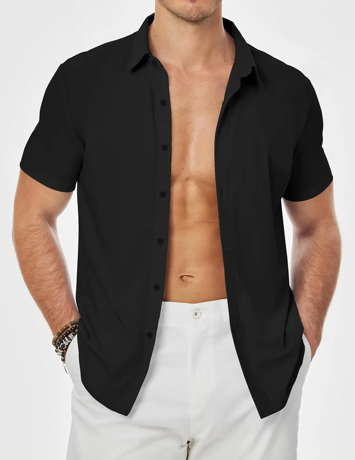JMIERR Men's Muscle Fit Dress Shirts Summer Casual Button Down Short Sleeve High Stretch Wrinkle-Free Shirt