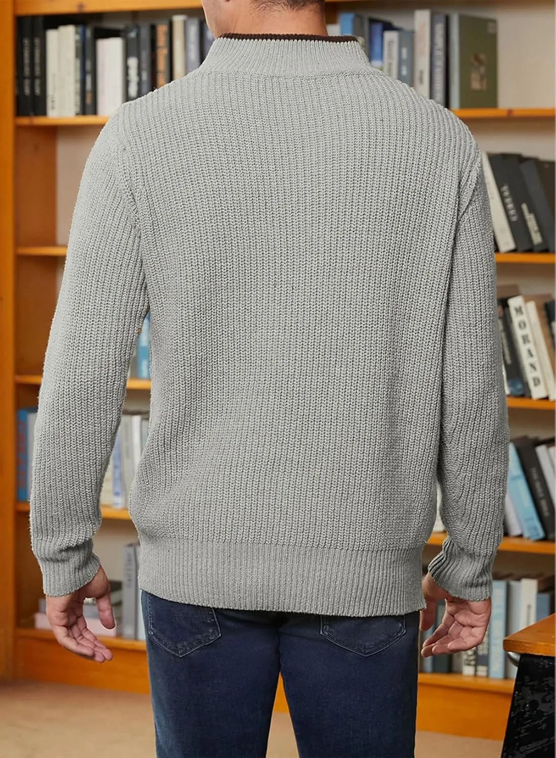 JMIERR Mens Quarter Zip Sweater Lightweight Mock Neck Casual Long Sleeve Knitted Solid Pullover Sweaters