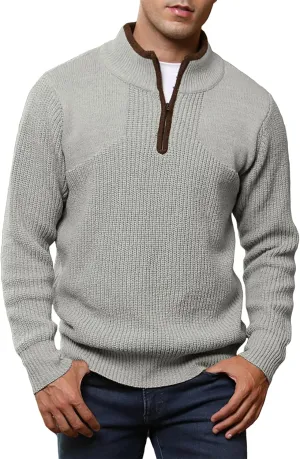 JMIERR Mens Quarter Zip Sweater Lightweight Mock Neck Casual Long Sleeve Knitted Solid Pullover Sweaters