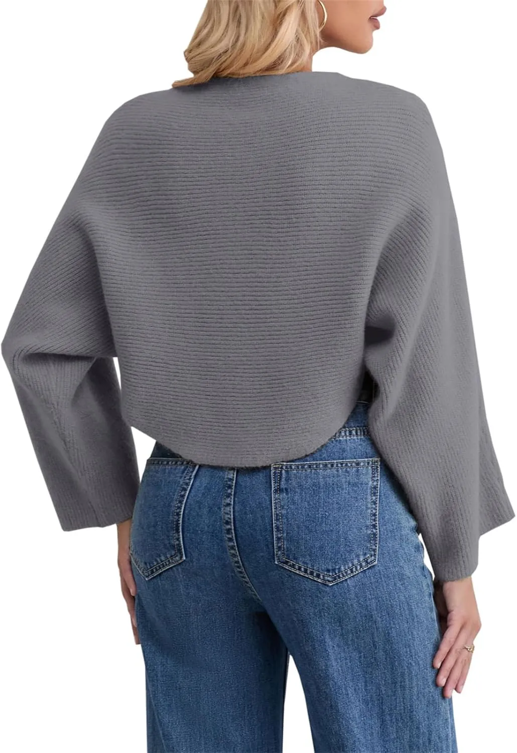 Joe Wenko Women's Boat Neck Sweater Long Sleeve Cross Wrap Asymmetrical Hem Cropped Pullover Jumper Tops