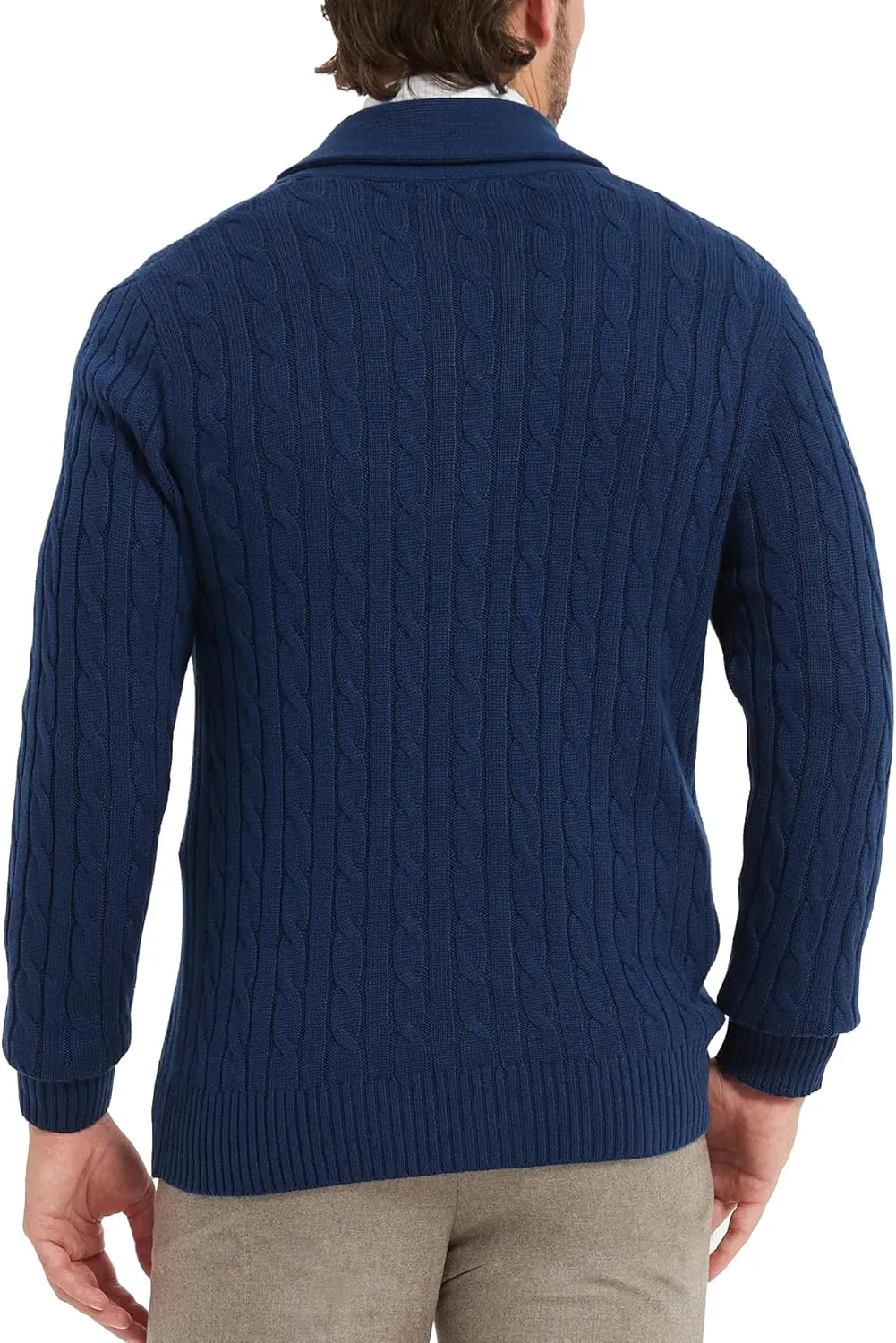 Kallspin Men's Blend Wool Sweater Button Down Long Sleeve Cardigan Cable Knit Shawl Collar Sweater